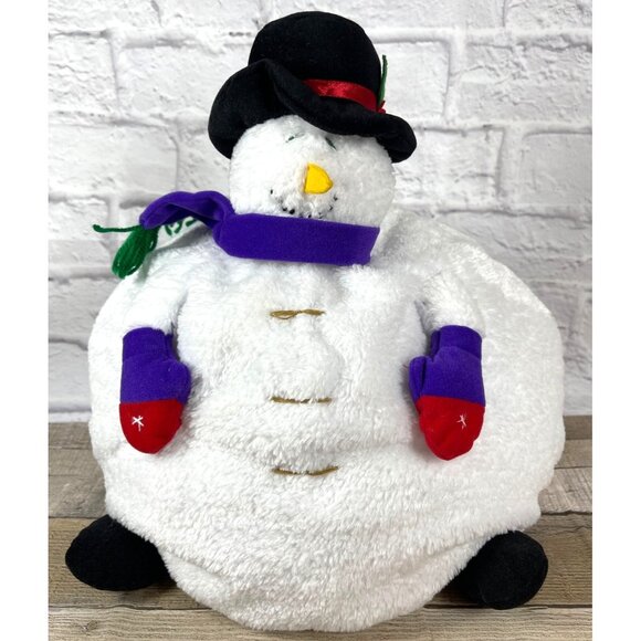 Christmas Holiday 3D Frosty Snowman Plush Pillow Snow Winter White Black Hat VTG - Picture 1 of 14